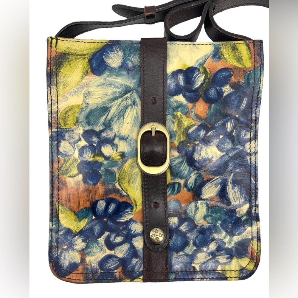 Patricia Nash Venezia Women's Crossbody Leather Handbag Blue & Orange Floral